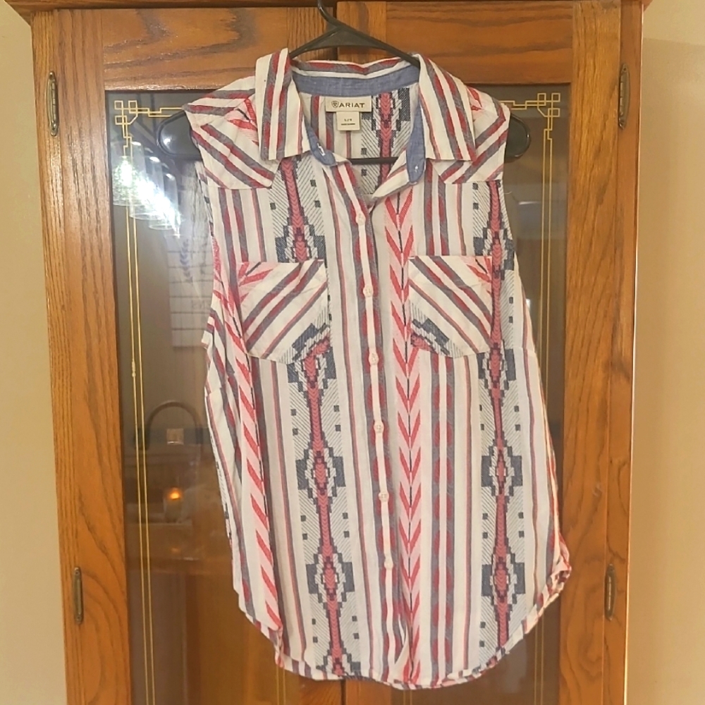 Ariat Sleeveless Striped Top - Red and Blue